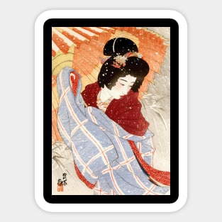 Japanese Lady in Snowstorm - Japanese Vintage Art - Ukiyo-e Sticker